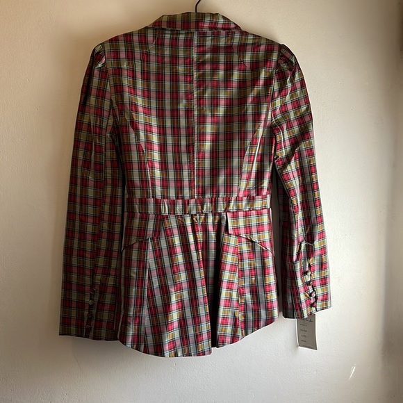 Vintage style frock coat. Natasha Ann. Red, grey, green plaid. Size M - Picture 3 of 3